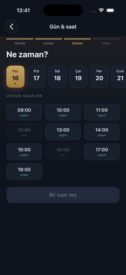 App de citas: selección de fecha y hora con los horarios ocupados bloqueados