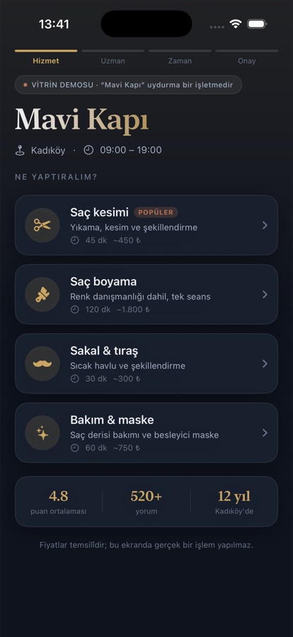 Randevu uygulaması: hizmet listesi ekranı