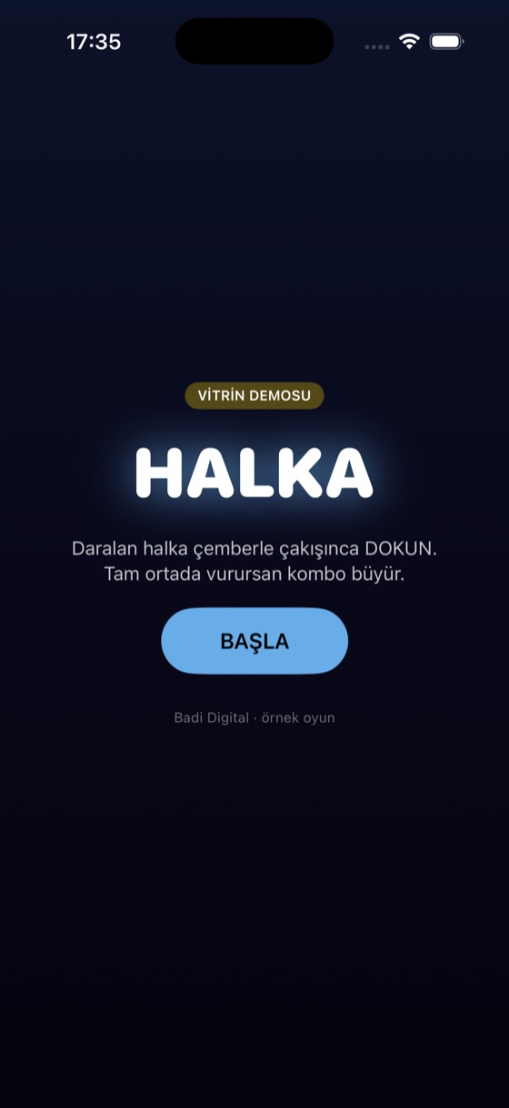 Halka oyunu: başlangıç menüsü
