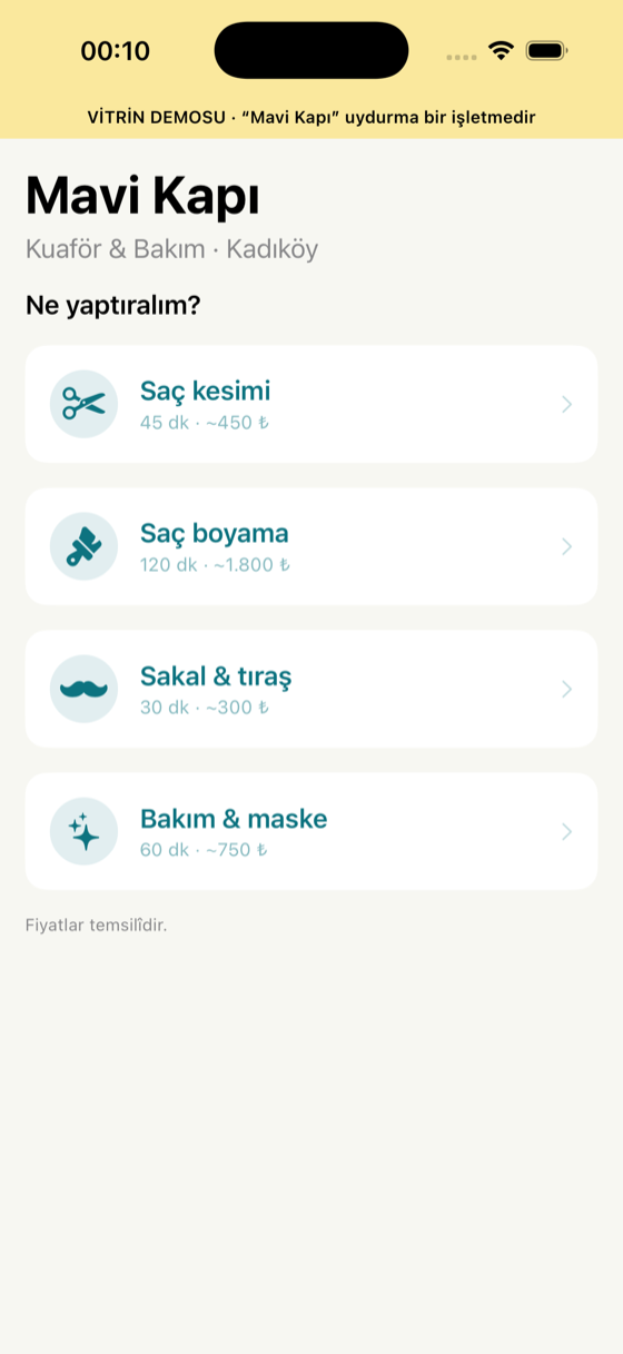 Randevu uygulaması: hizmet listesi ekranı